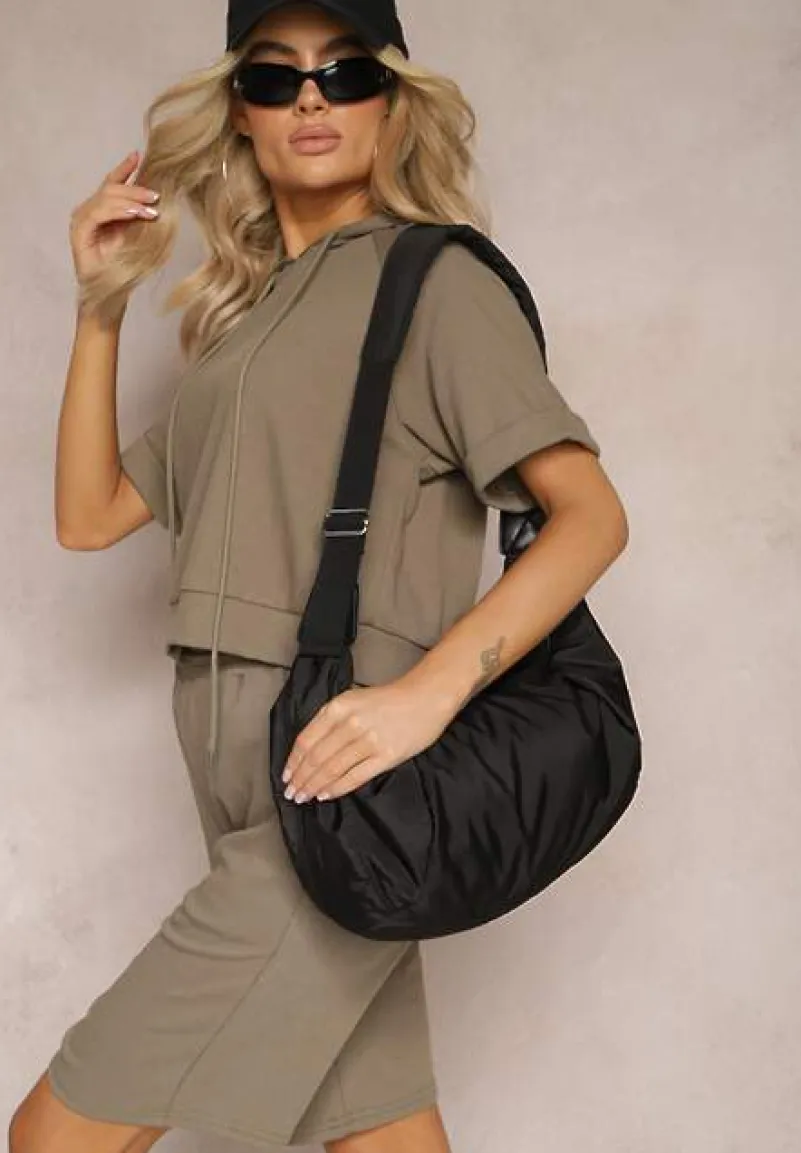 Zielony Komplet Dresowy Bluza z Kapturem i Krótkimi Rękawami oraz Szorty Choana