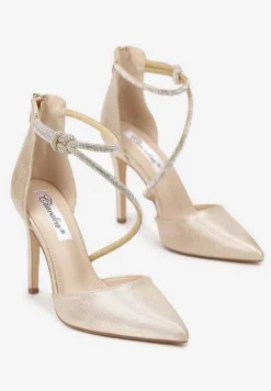 Złote Eleganckie Szpilki z Cyrkoniowymi Paskami Alennia