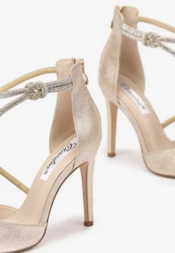 Złote Eleganckie Szpilki z Cyrkoniowymi Paskami Alennia