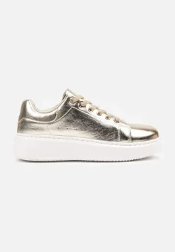 Złote Metaliczne Sneakersy Vices na Płaskiej Podeszwie Syliel