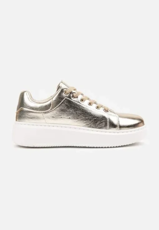 Złote Metaliczne Sneakersy Vices na Płaskiej Podeszwie Syliel
