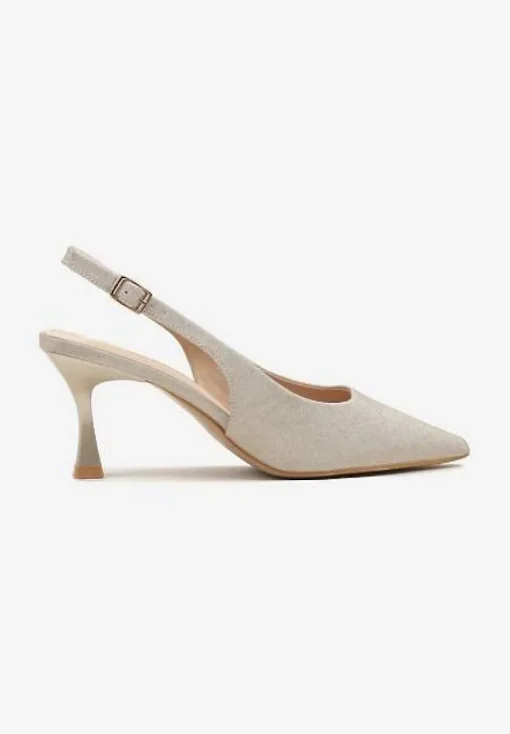 Złote Sandały Slingback na Klepsydrze Zdobione Brokatem Reolina