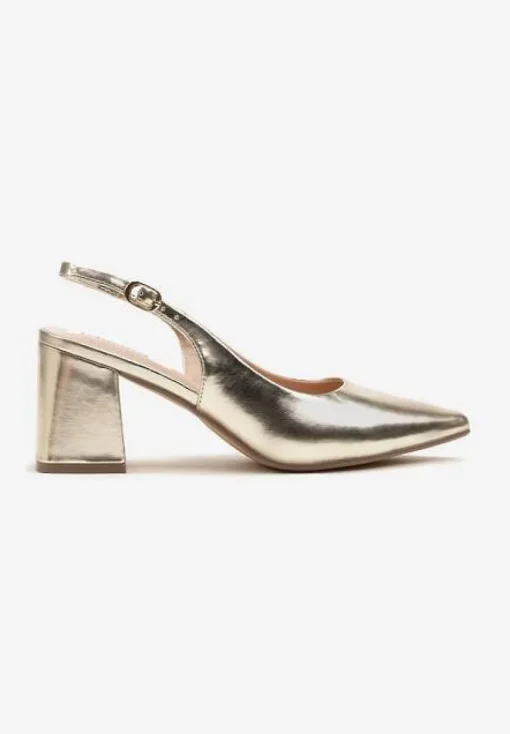 Złote Sandały Slingback na Słupkowym Obcasie Tenella