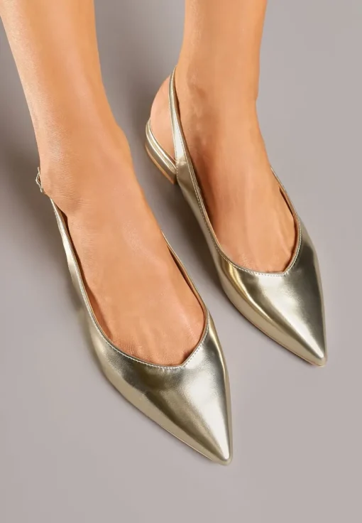 Złote Sandały Slingback Vices z Wkładką ze Skóry Naturalnej Lisanilis