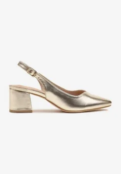 Złote Sandały Vices na Słupku Slingback ze Skórzaną Wkładką Ciaravien