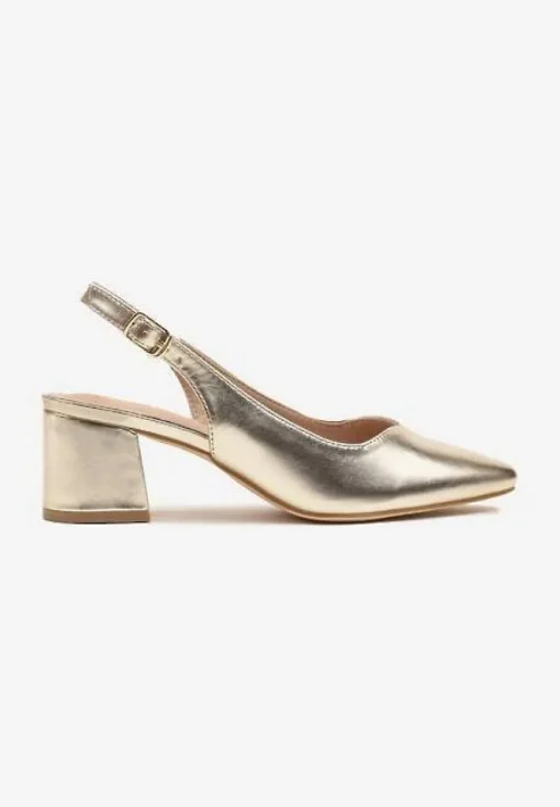 Złote Sandały Vices na Słupku Slingback ze Skórzaną Wkładką Ciaravien