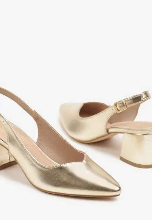 Złote Sandały Vices na Słupku Slingback ze Skórzaną Wkładką Ciaravien