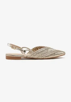 Złote Sandały Vices Slingback z Plecioną Cholewką i Metaliczną Nicią Nilannia