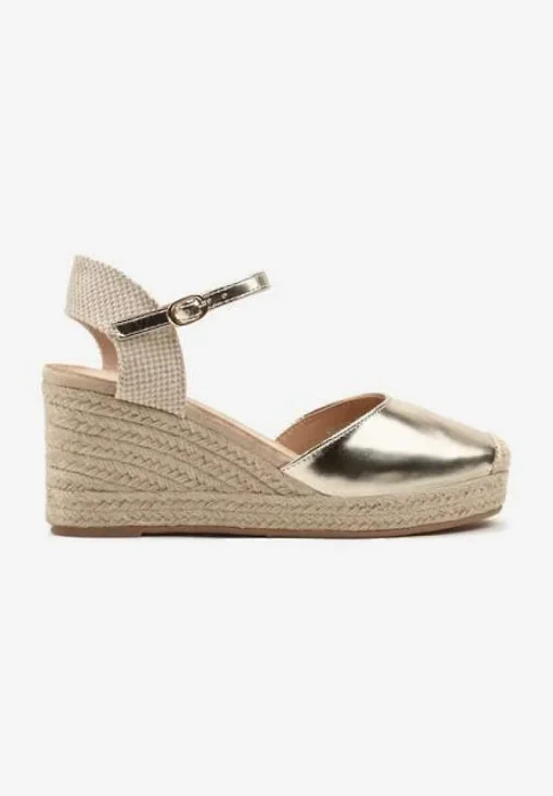 Złote Sandały w Stylu Espadryli na Koturnie z Plecionki Nilisine