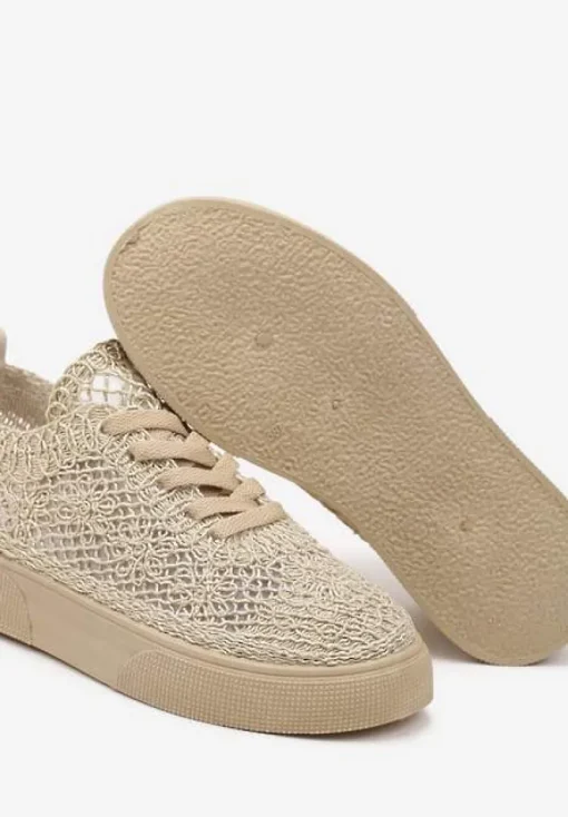 Złote Sneakersy z Ażurowej Koronki na Grubej Podeszwie Nanessia