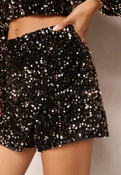 Złote Szorty Imitujące Spódnicę Ozdobione Cekinami Colla